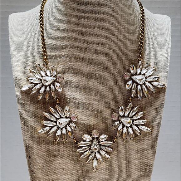 J. Crew Antique Gold Clear‎ Starburst Art Deco Necklace - Picture 2 of 8
